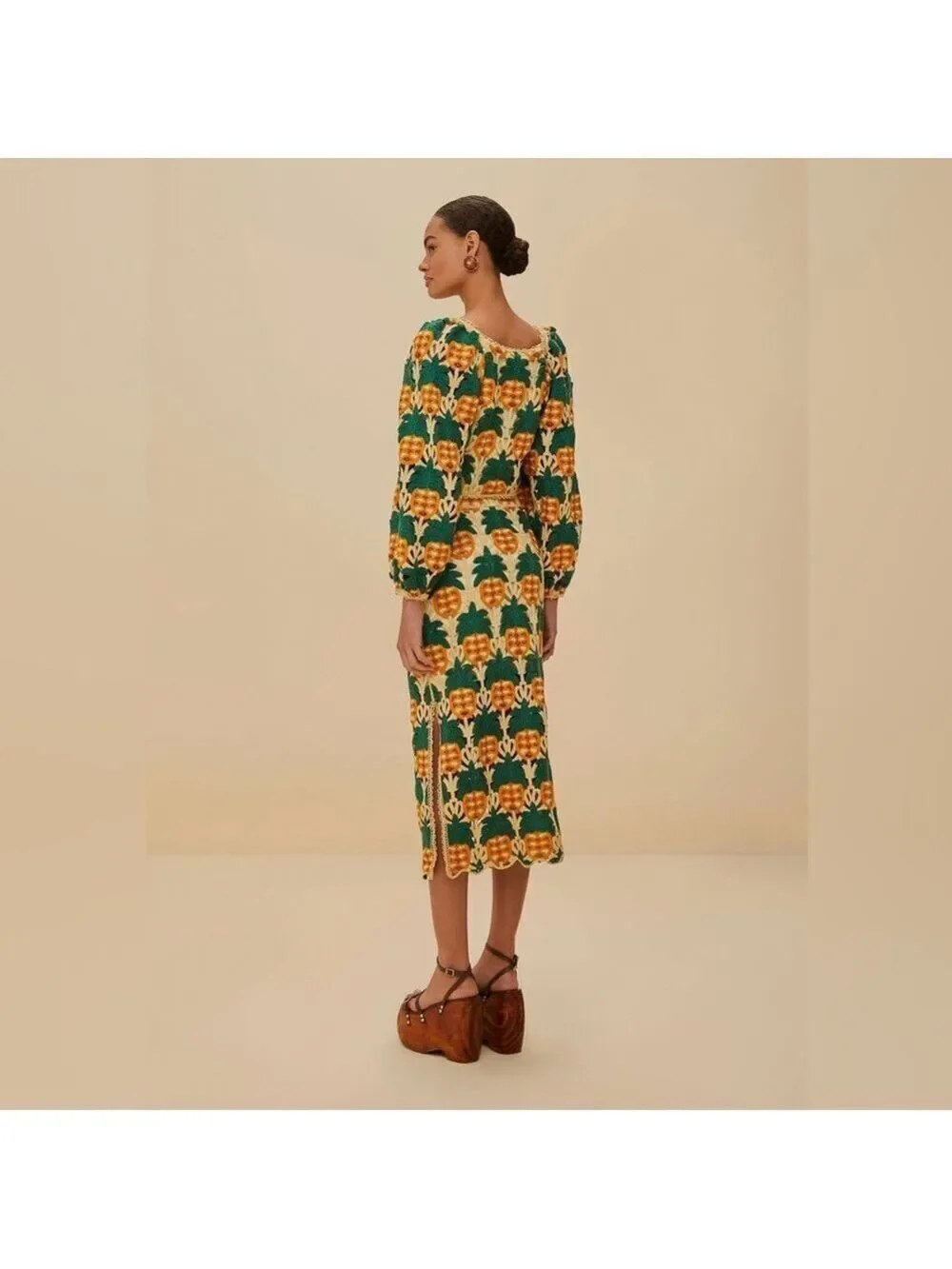 Farm Rio Sand Pineapple Crochet Skirt